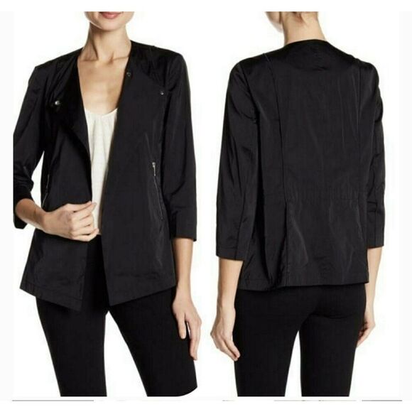 Lafayette 148 Womens Size 6 Dayle Microfiber Minimalist Black Jacket Snap Front - Picture 1 of 9